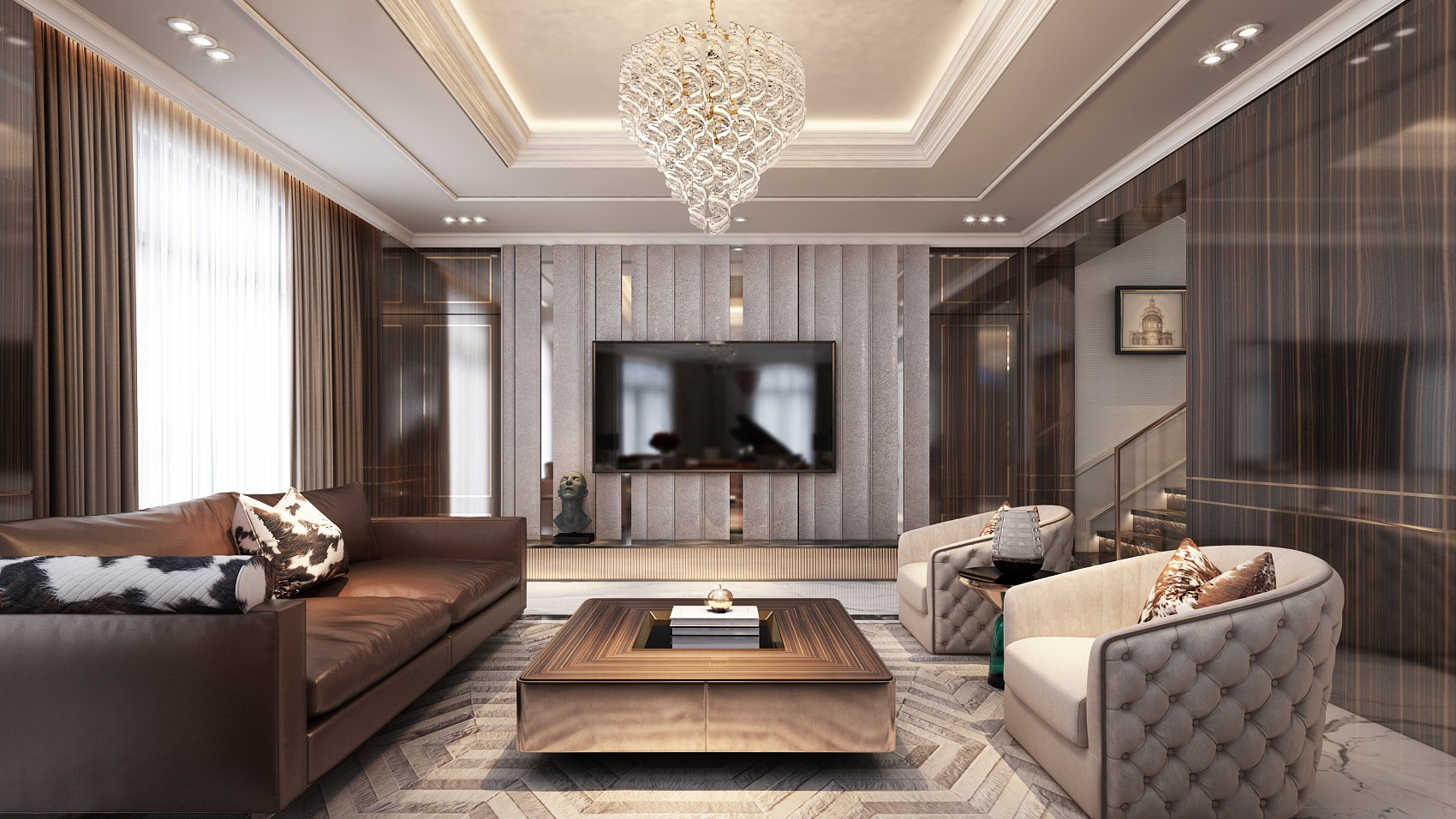 Sắc nâu của bộ sofa Century làm cho không gian nhà trở nên ấm cúng hơn